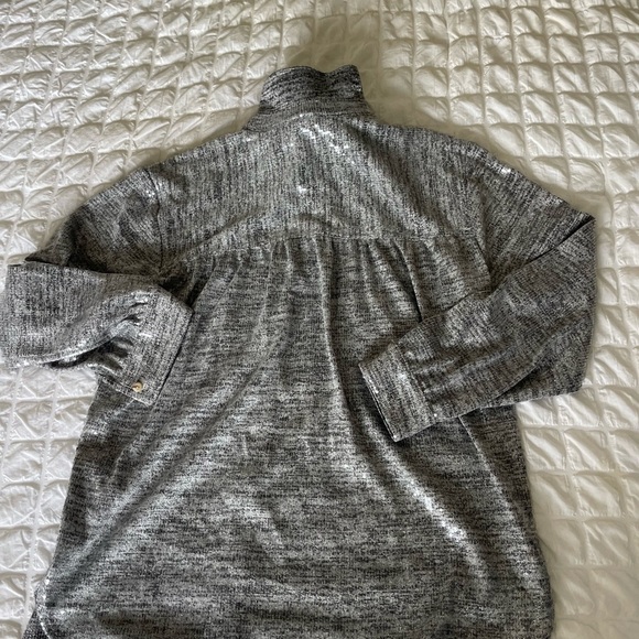 Pilcro Gray Sequin Oversized Button Down Shirt - Picture 8 of 8